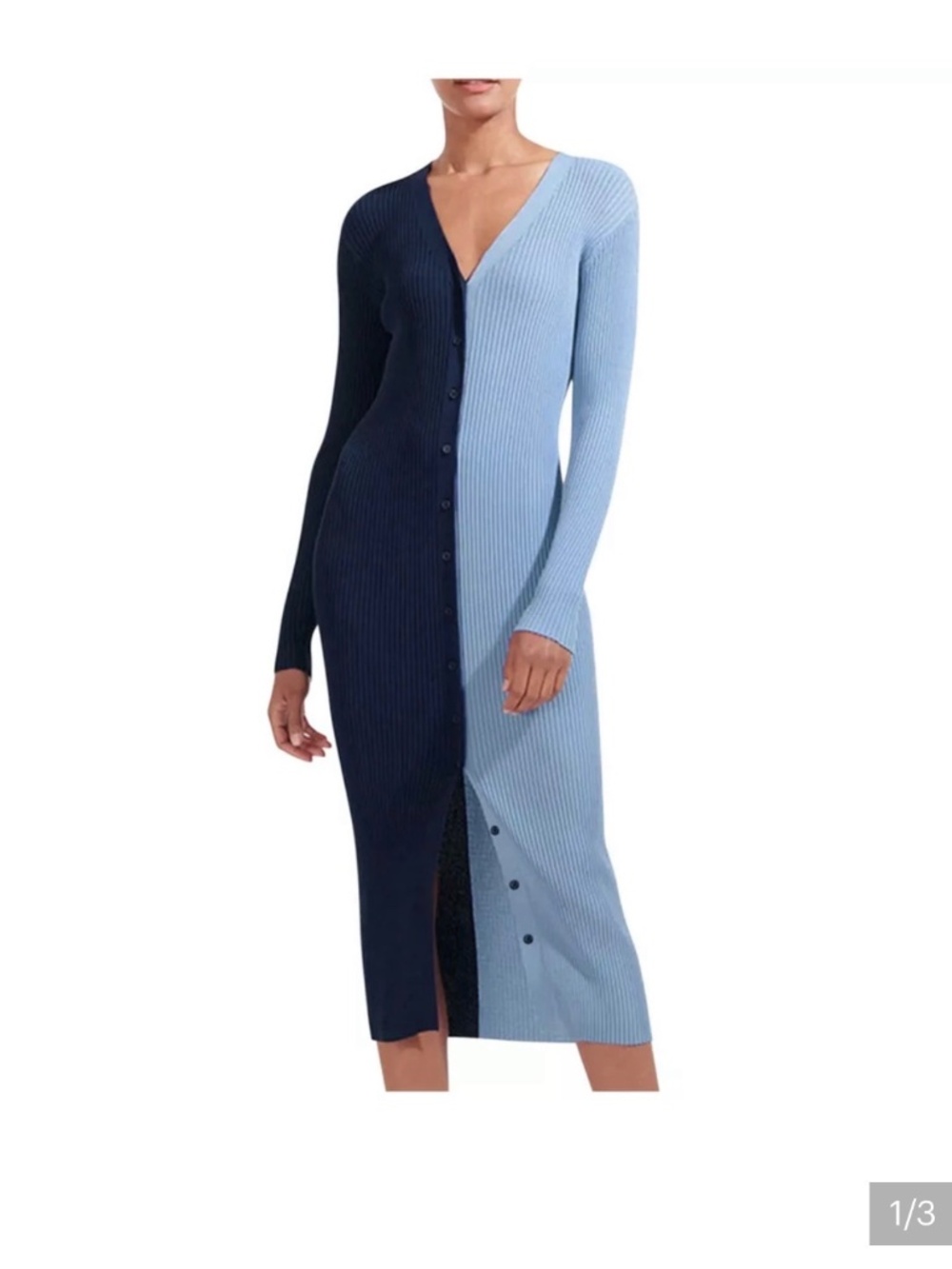 Staud Shoko Colorblock Ribbed Sweater Dress Navy/Blue XL Worn Once